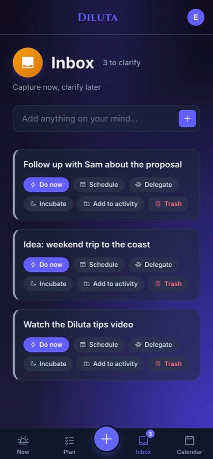Shared tasks and replies in Diluta's inbox